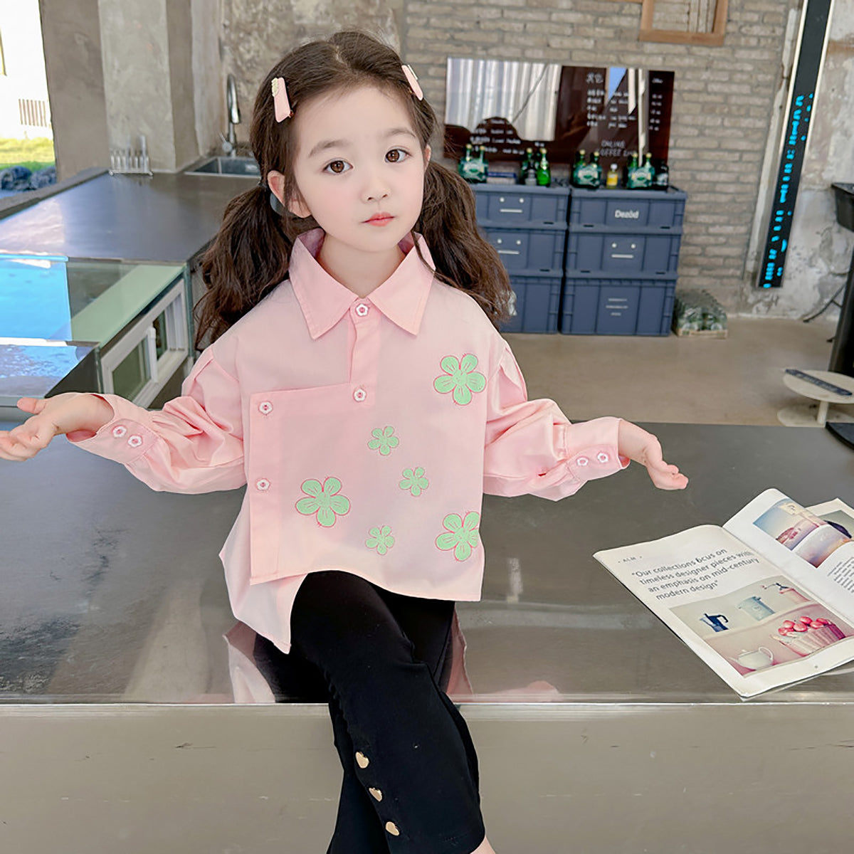 Girls Pink & Green Printed Pure Cotton Top with Palazzos