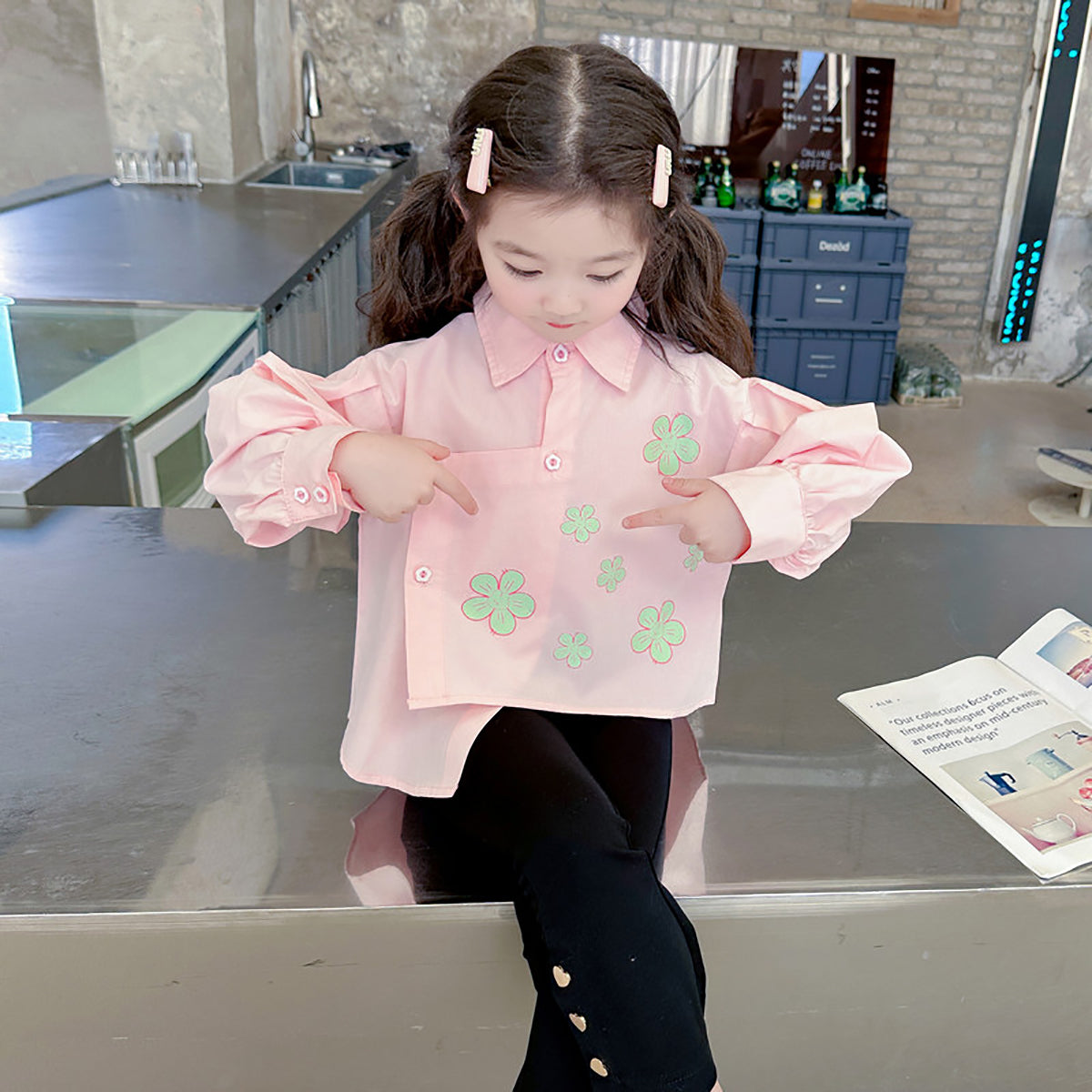 Girls Pink & Green Printed Pure Cotton Top with Palazzos