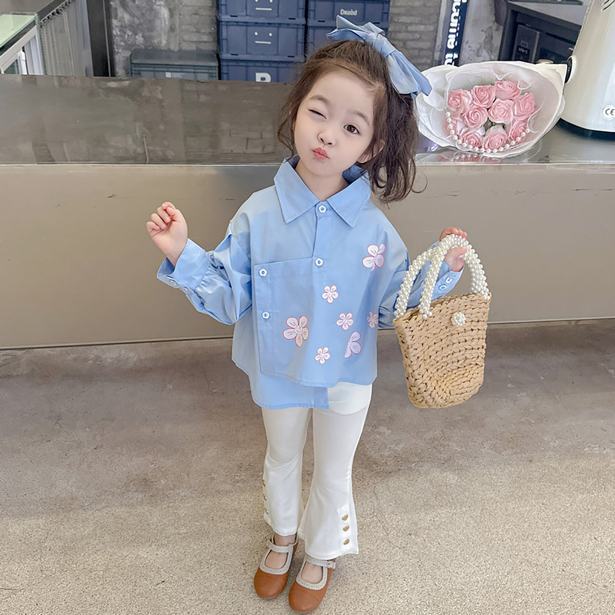 Girls Printed Pure Cotton Shirt with Palazzo