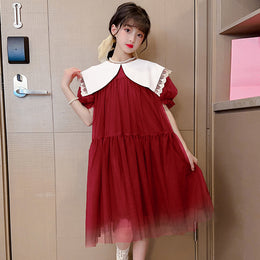 Girls Solid A-Line Gathered or Pleated Midi Dress