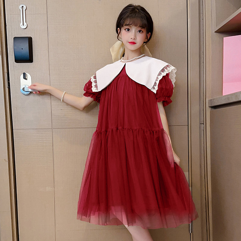 Girls Solid A-Line Gathered or Pleated Midi Dress