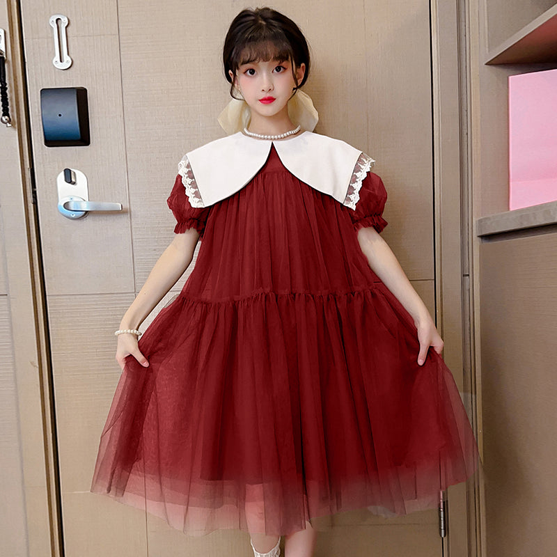Girls Solid A-Line Gathered or Pleated Midi Dress