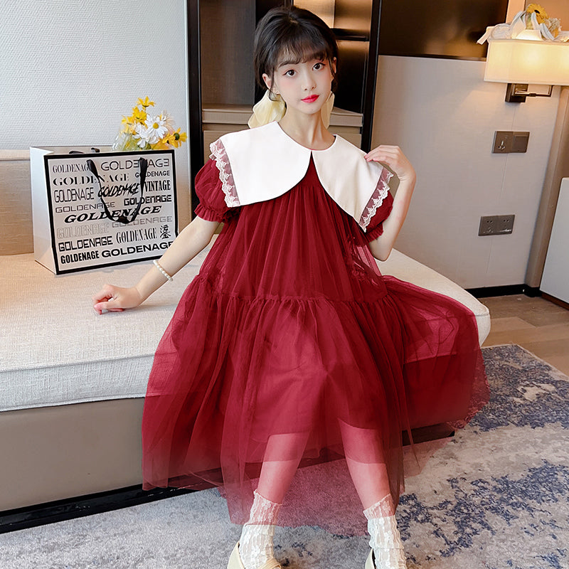 Girls Solid A-Line Gathered or Pleated Midi Dress