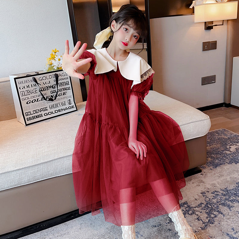 Girls Solid A-Line Gathered or Pleated Midi Dress