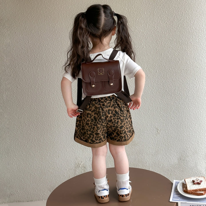 Girls Round Neck Short Sleeves Printed Top With Shorts