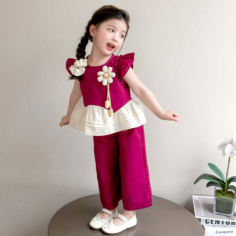 Girls Colourblocked Top With Palazzos