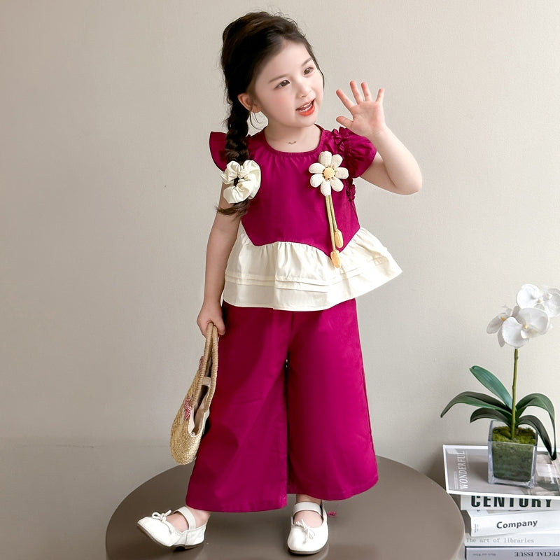 Girls Colourblocked Top With Palazzos