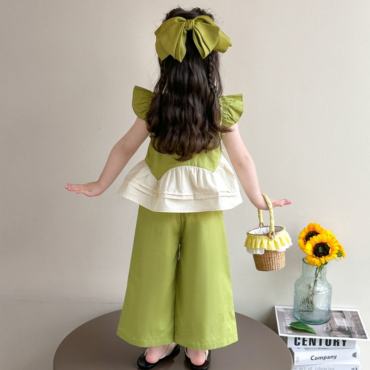 Girls Round Neck Colourblocked Top with Palazzos