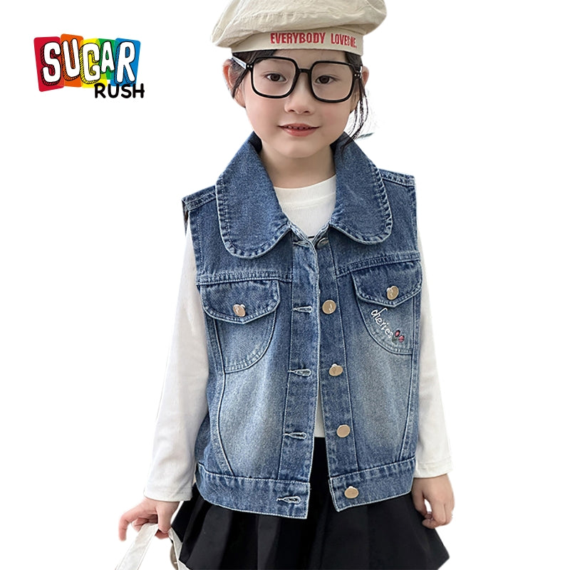 Girls Graphic Printed Spread Collar  Open Front Jacket
