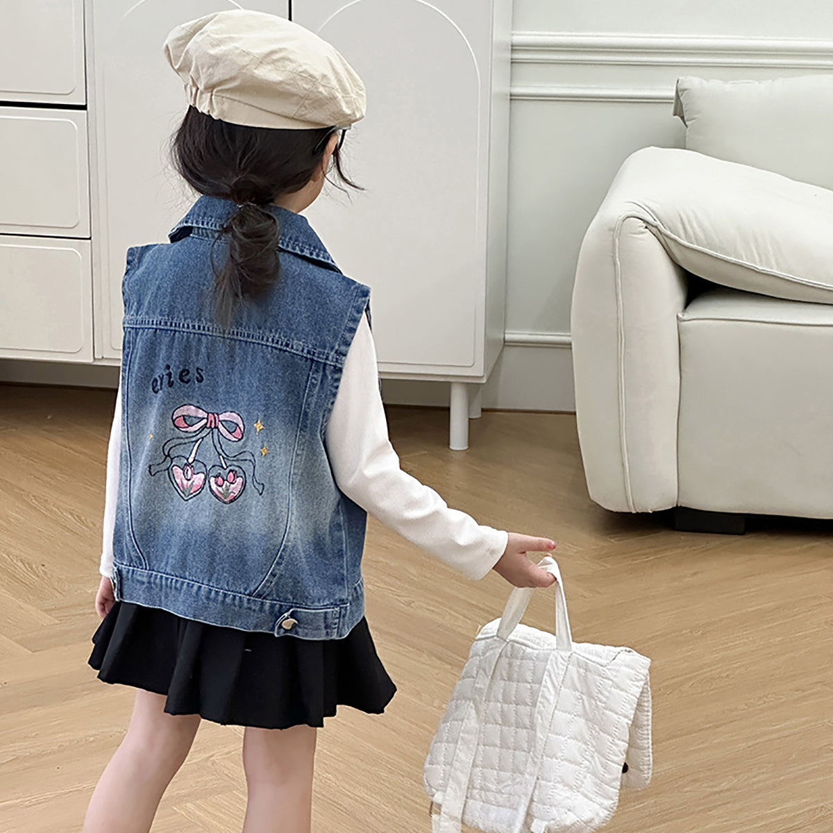 Girls Graphic Printed Spread Collar  Open Front Jacket