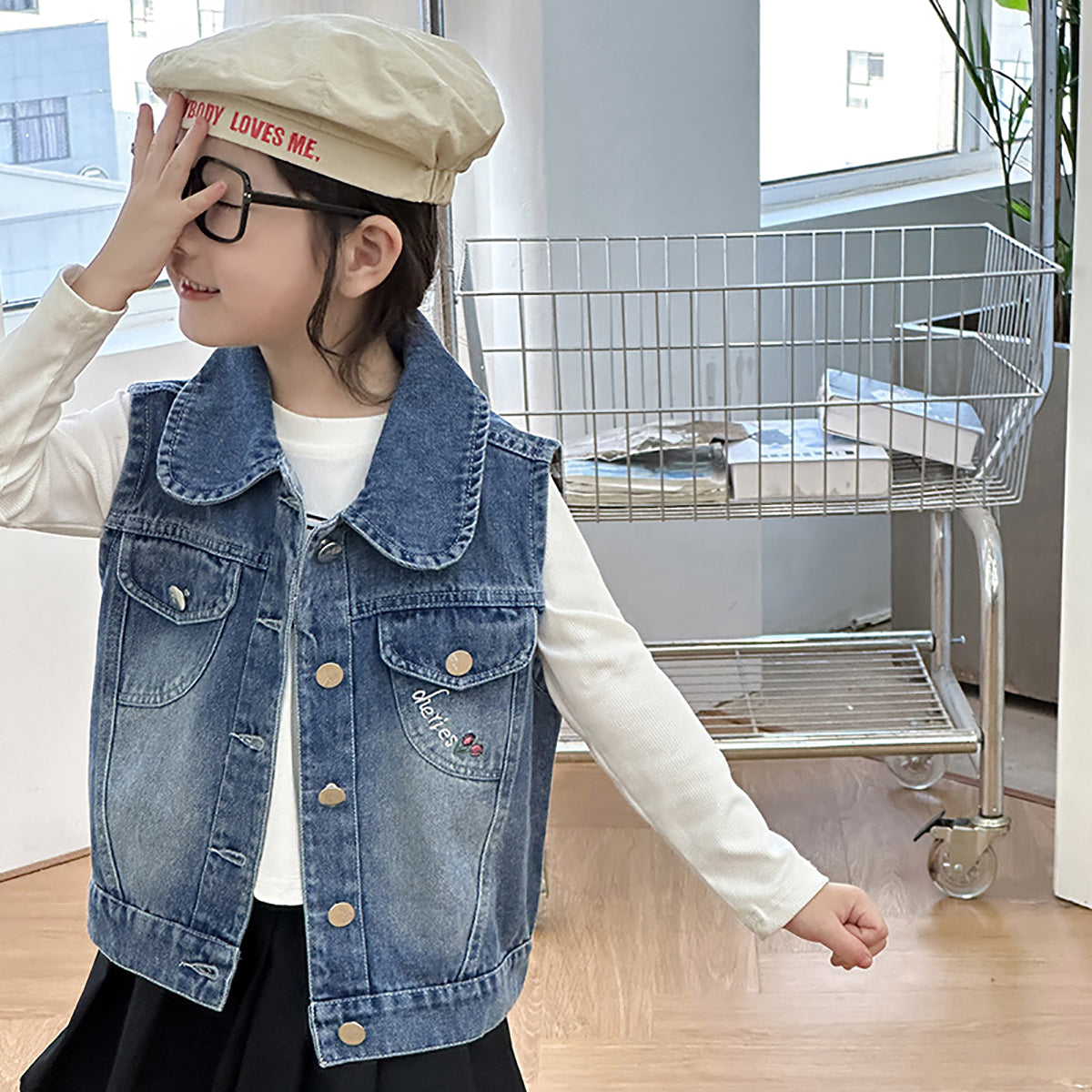 Girls Graphic Printed Spread Collar  Open Front Jacket