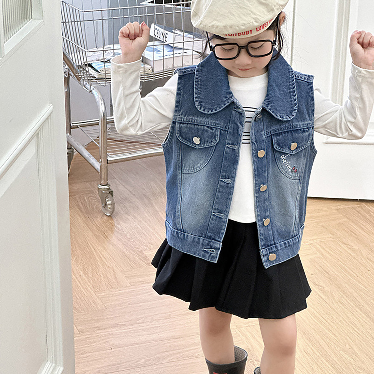 Girls Graphic Printed Spread Collar  Open Front Jacket