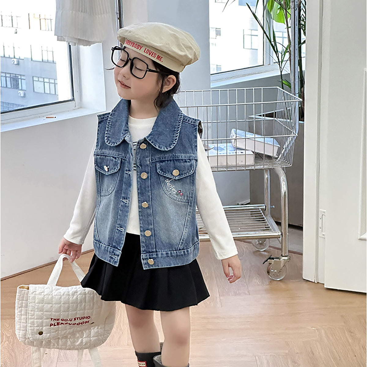 Girls Graphic Printed Spread Collar  Open Front Jacket
