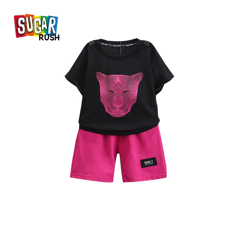 Boys Printed Short Sleeves Round Neck T-shirt with Shorts