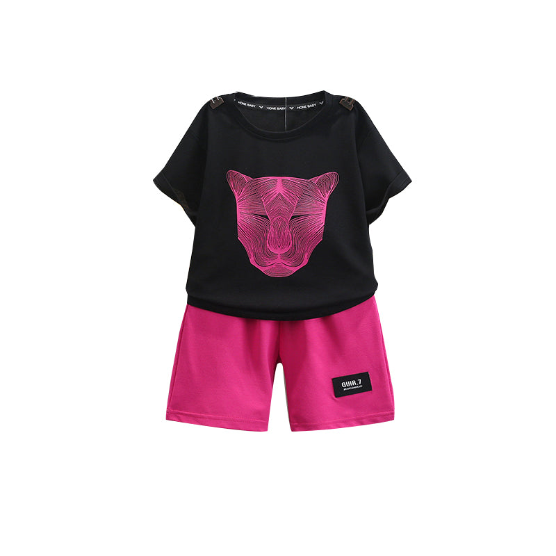Boys Printed Short Sleeves Round Neck T-shirt with Shorts
