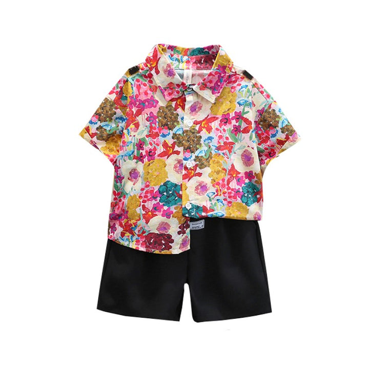Boys Printed Shirt Collar Pure Cotton Shirt with Shorts