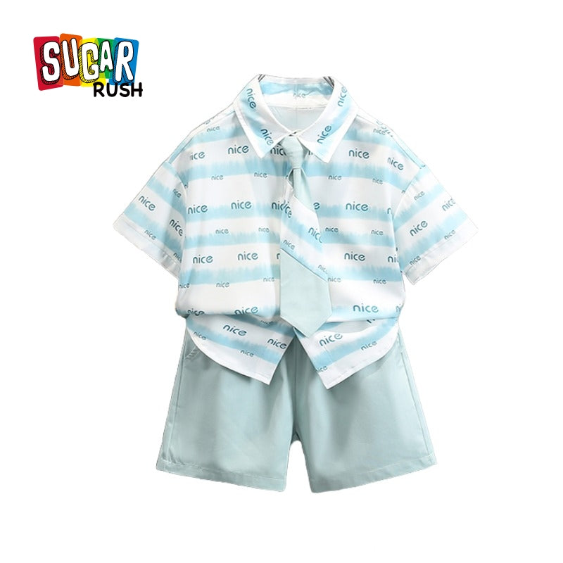 Boys Printed Shirt Collar Pure Cotton Shirt with Shorts