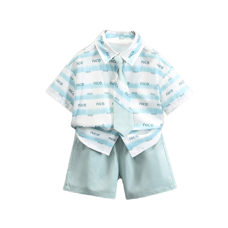 Boys Printed Shirt Collar Pure Cotton Shirt with Shorts