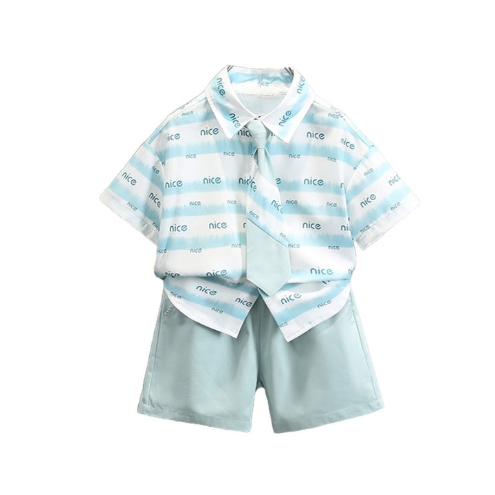 Boys Printed Shirt Collar Pure Cotton Shirt with Shorts