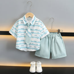 Boys Printed Shirt Collar Pure Cotton Shirt with Shorts