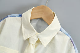 Boys Off White & Blue Printed Pure Cotton Shirt with Shorts