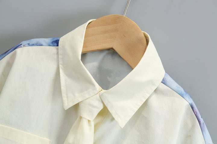 Boys Off White & Blue Printed Pure Cotton Shirt with Shorts