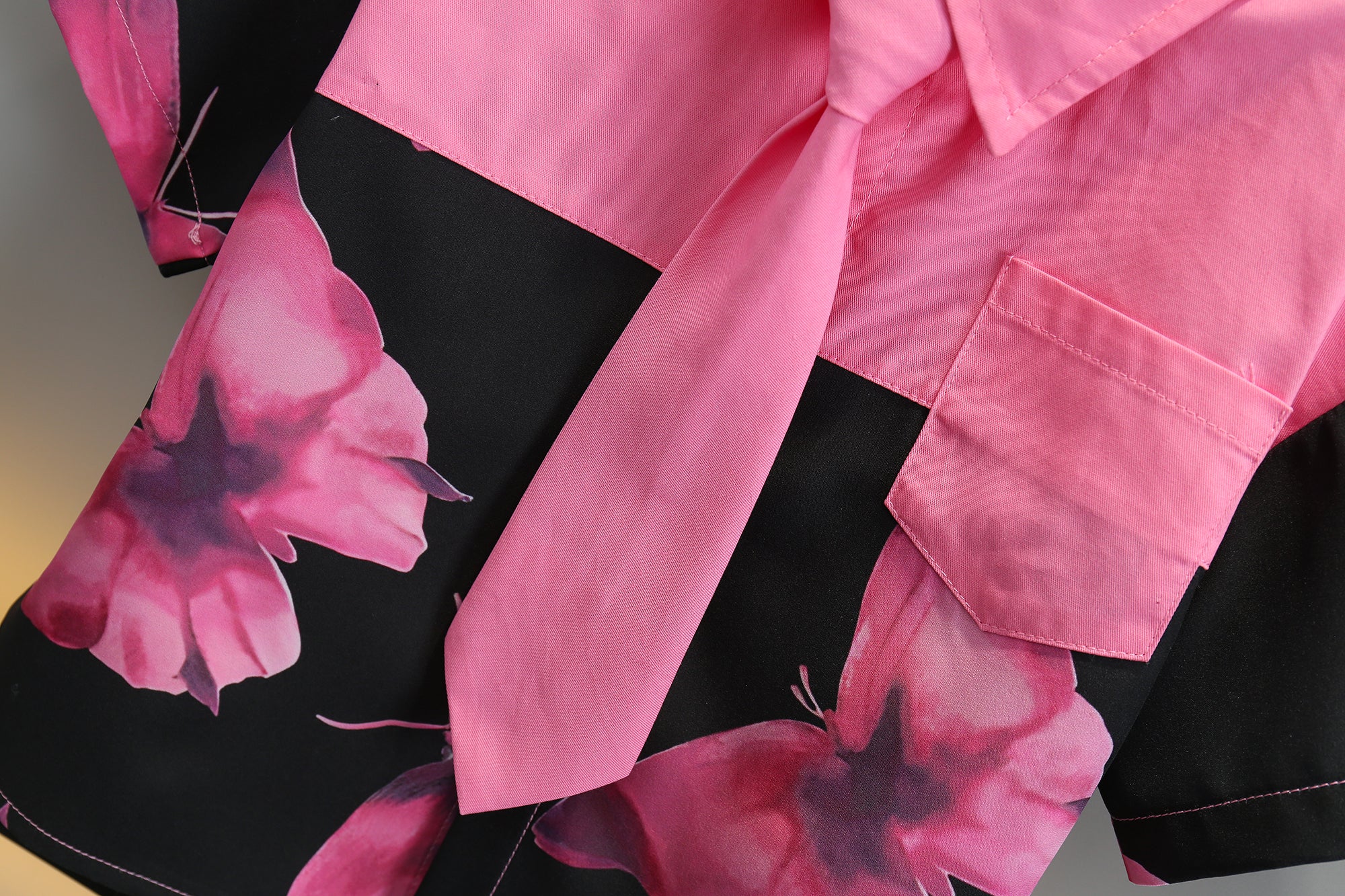 Boys Pink & Black Floral Printed Pure Cotton Shirt With Shorts