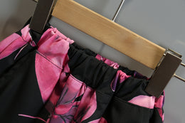 Boys Pink & Black Floral Printed Pure Cotton Shirt With Shorts