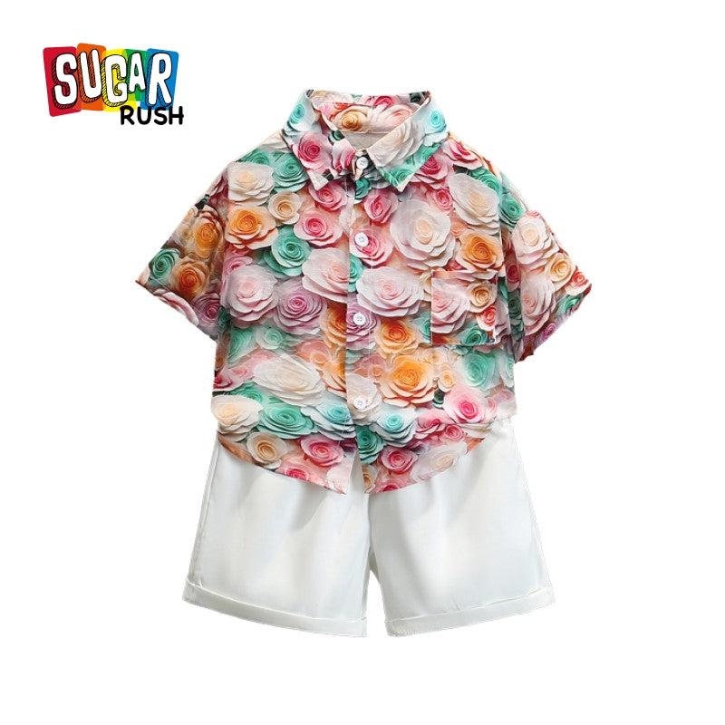Boys Floral Printed Pure Cotton Shirt with Shorts