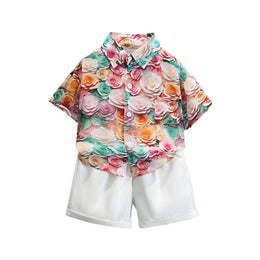 Boys Floral Printed Pure Cotton Shirt with Shorts