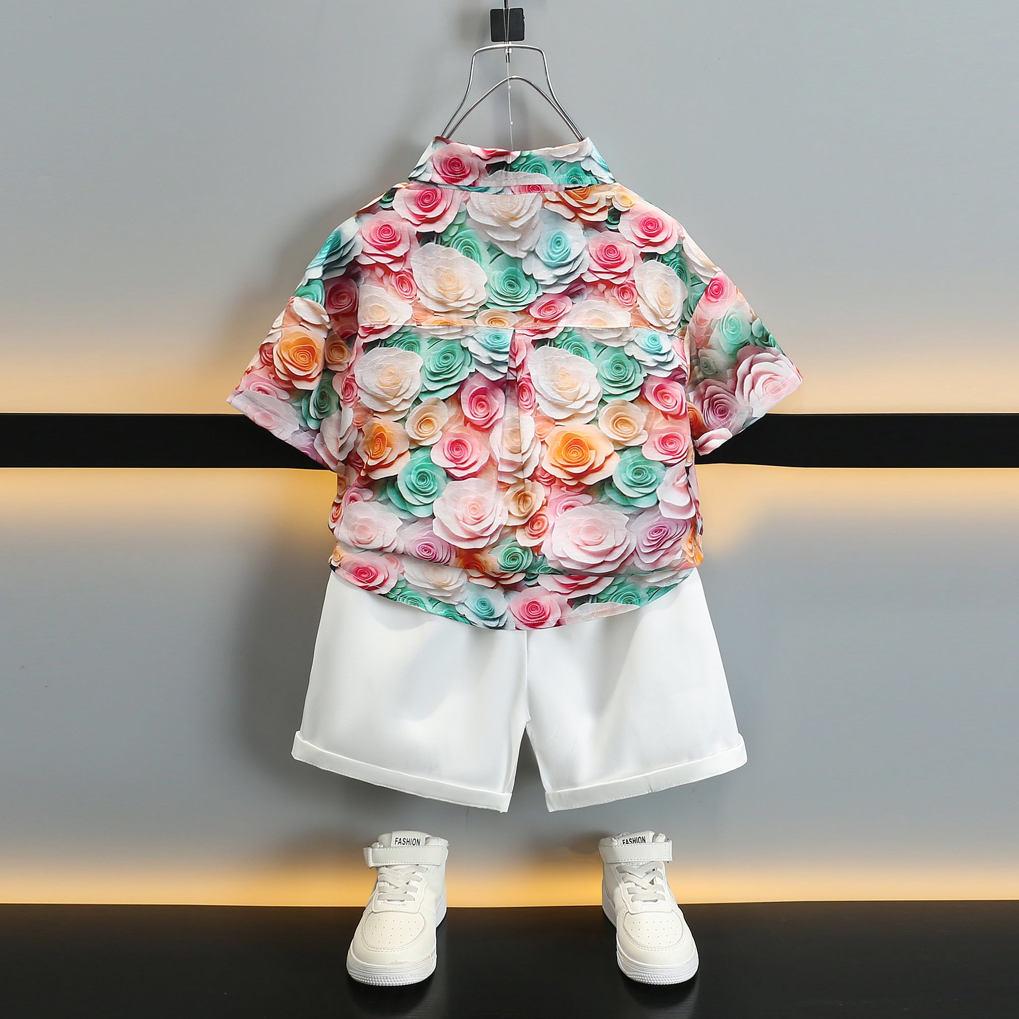 Boys Floral Printed Pure Cotton Shirt with Shorts