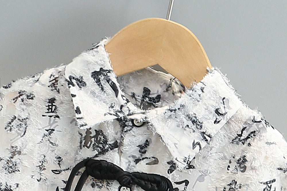 Boys White & Black Printed Pure Cotton Shirt with Shorts