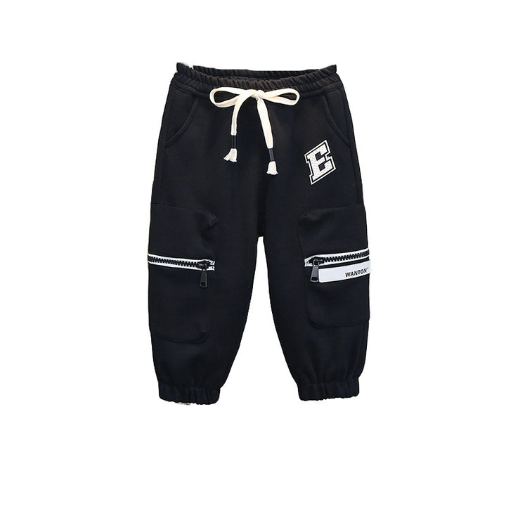 Boys Black Printed High-Rise Easy Wash Cotton  Joggers Trousers