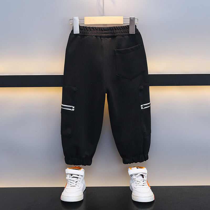 Boys Black Printed High-Rise Easy Wash Cotton  Joggers Trousers