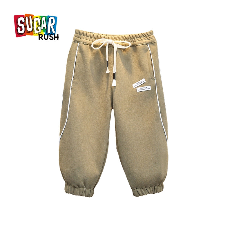 Boys Beige High-Rise Easy Wash Cotton Joggers Trousers