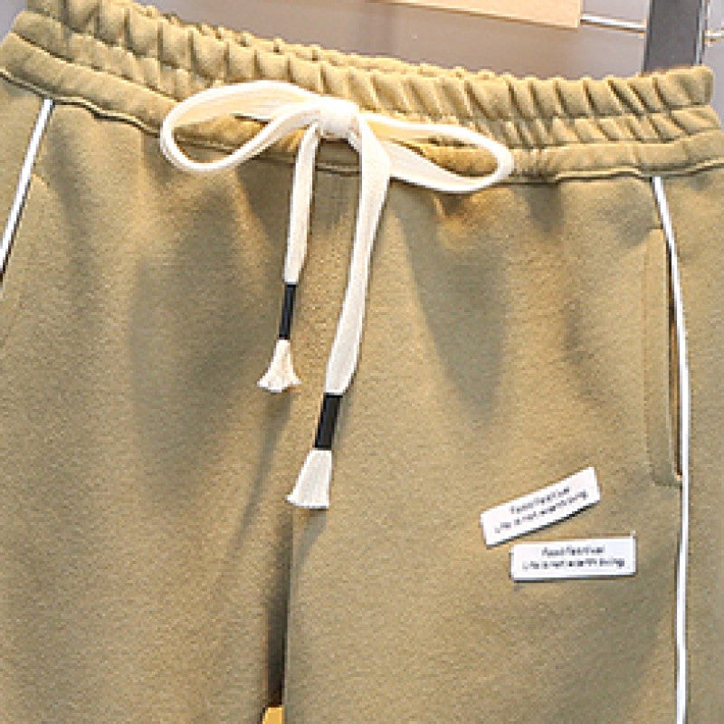 Boys Beige High-Rise Easy Wash Cotton Joggers Trousers