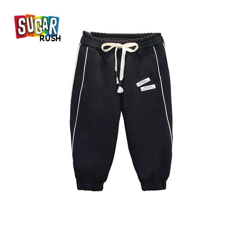 Boys Black High-Rise Easy Wash Cotton Joggers Trousers