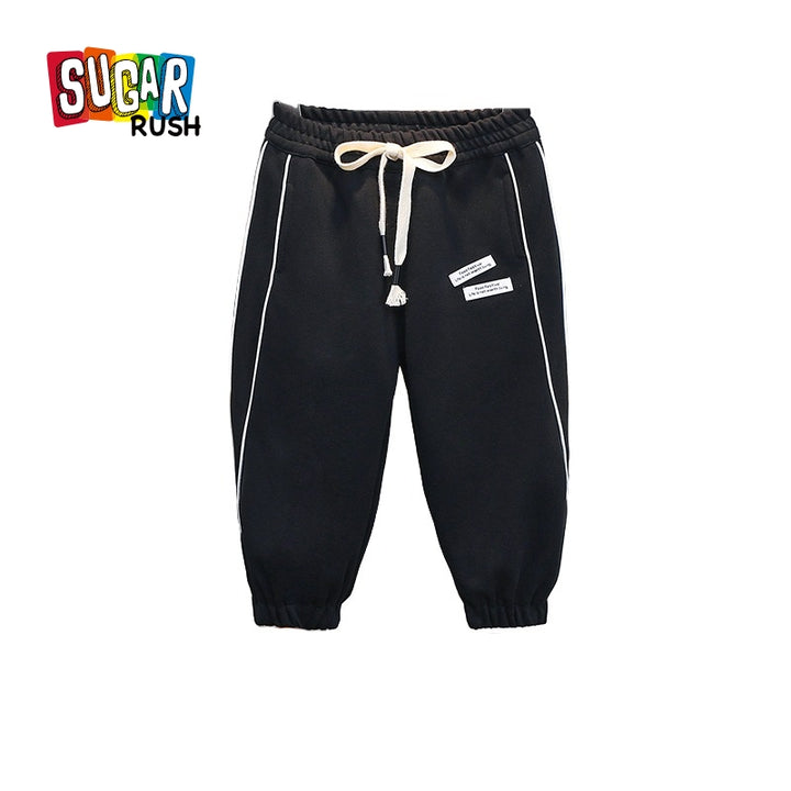 Boys Black High-Rise Easy Wash Cotton Joggers Trousers