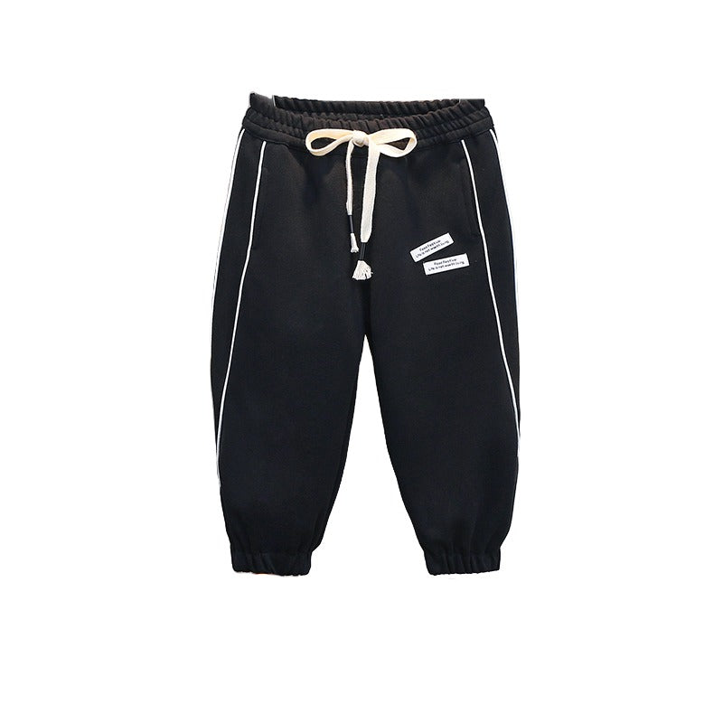 Boys Black High-Rise Easy Wash Cotton Joggers Trousers