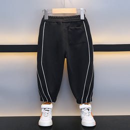 Boys Black High-Rise Easy Wash Cotton Joggers Trousers
