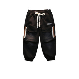 Boys Black High-Rise Easy Wash Cotton Joggers Trousers