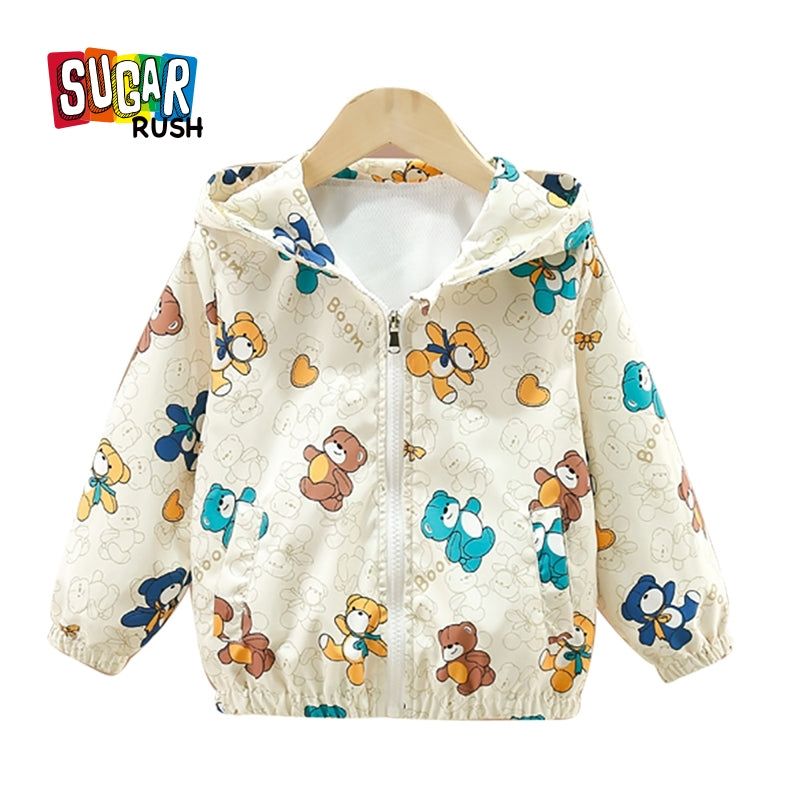 Girls Hooded Conversational Printed Casual Windcheater