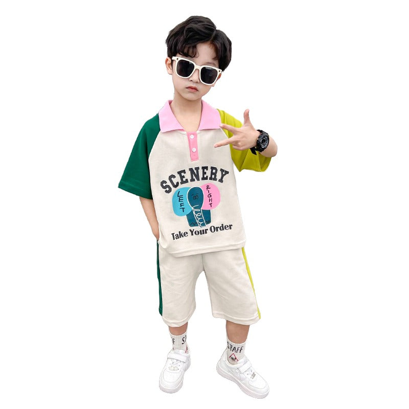 Boys Colourblocked Polo Collar T-shirt with Short