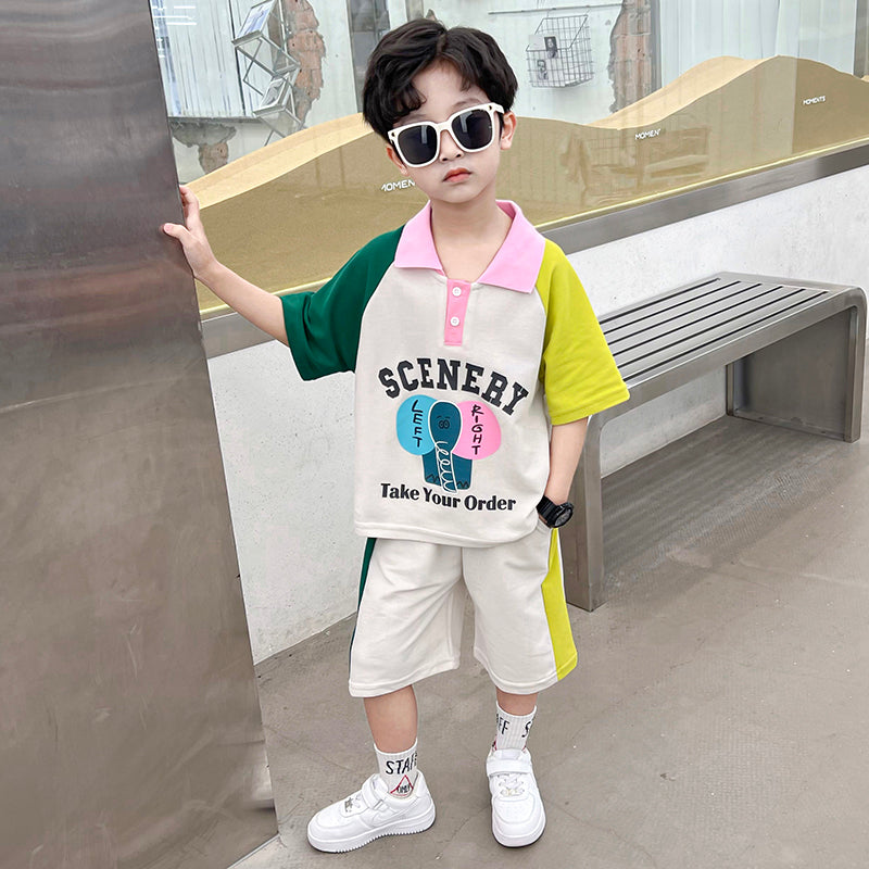 Boys Colourblocked Polo Collar T-shirt with Short