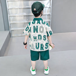 Boys Printed Short Sleeves Polo Collar T-shirt with Shorts