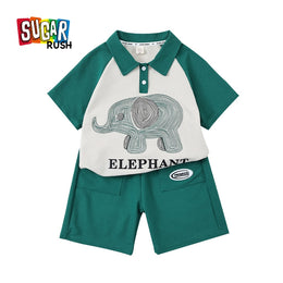 Boys Printed Short Sleeves Polo Collar T-shirt with Shorts