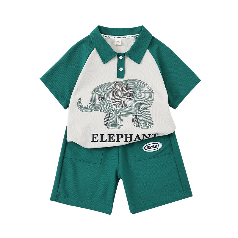 Boys Printed Short Sleeves Polo Collar T-shirt with Shorts