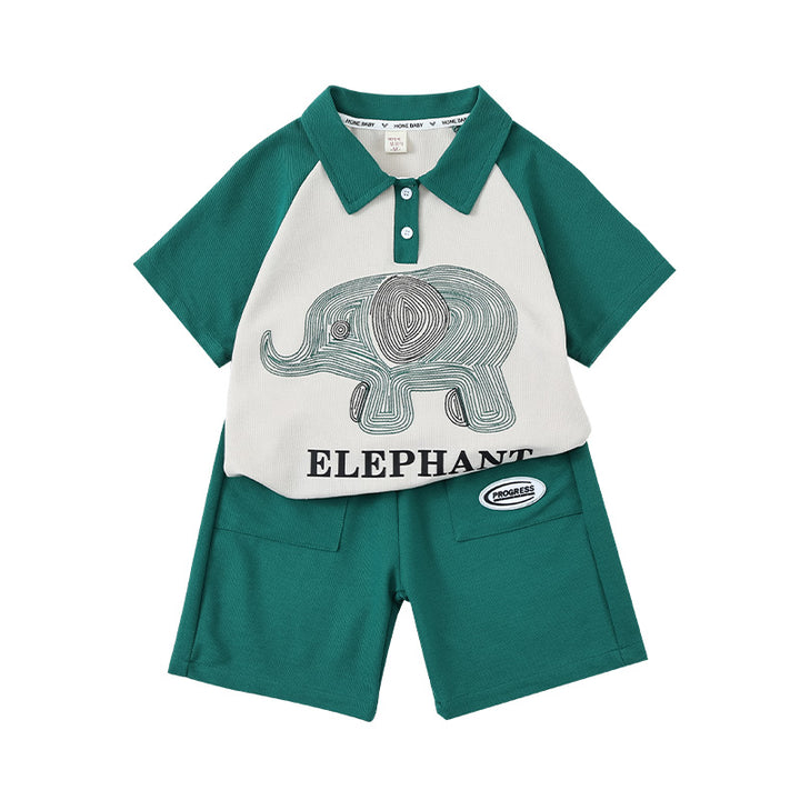 Boys Printed Short Sleeves Polo Collar T-shirt with Shorts