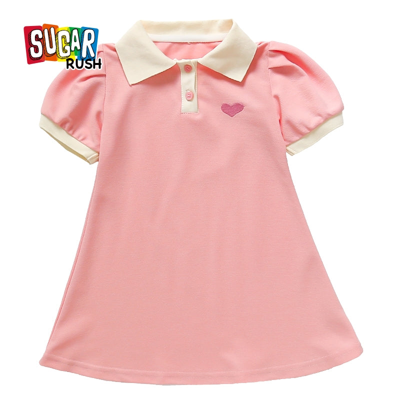 Girls Shirt Collar A-Line Dress