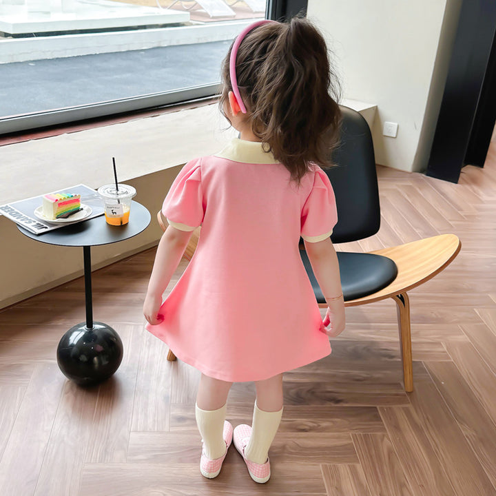 Girls Shirt Collar A-Line Dress